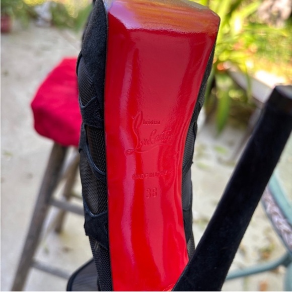 Louboutin altarakna black suede mesh ankle booties heeled platform peep toe - Picture 7 of 7